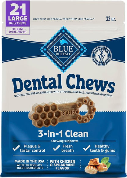 Blue Buffalo Dental Chews Large Natural Dog Treats, Chicken & Spearmint 33-oz Bag (21 Count)