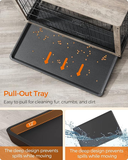 Feandrea Dog Crate Furniture, 27.2" Side End Table, Modern Kennel for Dogs Indoor up to 30 lb, Heavy-Duty Dog Cage with Multi-Purpose Removable Tray, Double-Door Dog House, Greige UPFC001G01