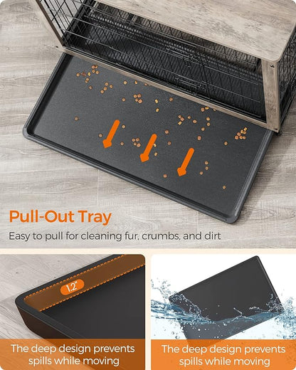 Feandrea Dog Crate Furniture, 32.5" Side End Table, Modern Kennel for Dogs Indoor up to 45 lb, Heavy-Duty Dog Cage with Multi-Purpose Removable Tray, Double-Door Dog House, Greige UPFC002G01