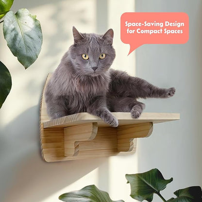 IDAE Cat Wall Shelf – Modern Wall-Mounted Furniture with Face Design – Wooden Perch for Large Indoor Pets – Natural Pine Climbing Shelf