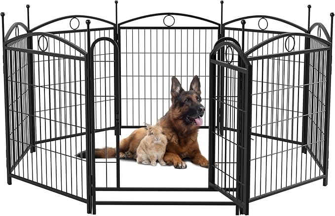32" H Dog Crate Dog Playpen 8 Panels Furniture Heavy Duty Dog Fence Door with Side Openings,for Large Medium Small Dogs Indoor Outdoor Foldable Pet Exercise Pen,Black