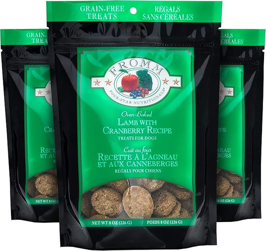 Fromm Four-Star Nutritionals Lamb with Cranberry Dog Treats - Premium Oven Baked Dog Snacks - Lamb Recipe - Pack of (3) 8 oz Bags
