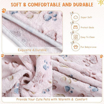Tatuo 4 Pcs Dog Blanket Pet Puppy Blanket Puppy Teething Toys Paw Print Fleece Blanket for Pet Cat Soft Warm Sleep Mat Guinea Pig Cage Blanket(X-Large(41 x 30 Inch),Beige)
