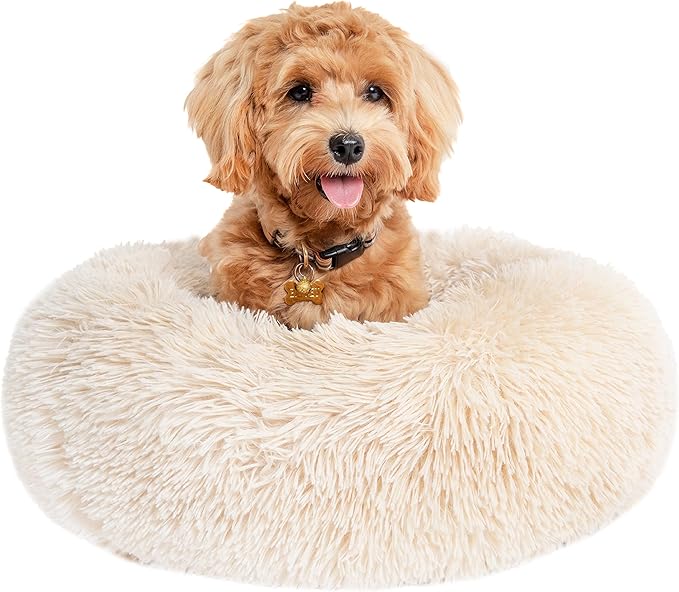 Small Dog Bed Calming Dogs Bed for Small Medium Large Dogs Anti-Anxiety Puppy Bed Machine Washable Warming Cozy Soft Pet Round Bed Fits up to 10-100 lbs (23_mallï¼_ack of 1ï¼, Beige)