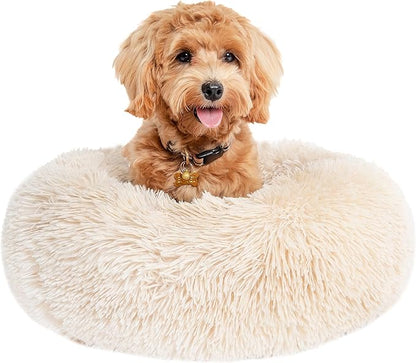 Small Dog Bed Calming Dogs Bed for Small Medium Large Dogs Anti-Anxiety Puppy Bed Machine Washable Warming Cozy Soft Pet Round Bed Fits up to 10-100 lbs (23_mallï¼_ack of 1ï¼, Beige)