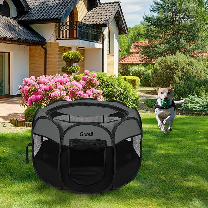 Portable Pet Cat Playpen for Indoor Cats Enclosed, Foldable Small Dog Puppy Playpen Crate Kennel Cage Outdoor with Top Roof, Pop Up Collapsible Kitten Play Pen Tent for Camping RV Black