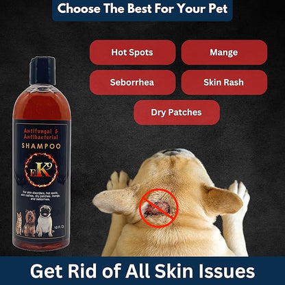 E3K9 Medicated Dog & Cat Shampoo - Antifungal & Itchy Skin Relief with Ketoc & Thymol - Hot Spot, Mange, Seborrhea Treatment - Antifungal Dog Shampoo for Yeast