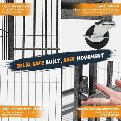 31 Inch Dog Crates for Small Medium Dogs Pets Indoor, Indestructible Enhanced Cage Kennel with 3 Doors, Wheels and Removable Tray, Heavy Duty Escape Proof Carrier, 31 x 21 x 29 Inch