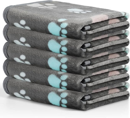 Tegeme 12 Pieces Pet Blanket Soft Fleece Dog Fluffy Doggie Warm Felt Throw Spring Cute Paw Print Puppy Kitten Sleep Mat Bed Covers for Cat(23 x 16 Inch,Dark Gray)