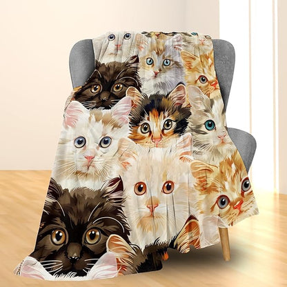 Cute Cat Flannel Throw Blanket, Soft Cozy Lightweight Animal Blankets for Couch, Bed, Travel, Outdoor & Home Decor, Warm Fuzzy Blanket for Adults Kids Women Girls 50×40 in