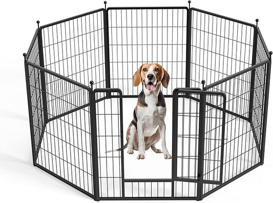 Dog Playpen 32 Inch 8 Panels, Heavy Duty Metal Pet Playpen Indoor Outdoor for Camping, Yard, RV, Garden Fence, Privacy Patio, Black