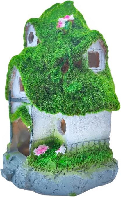 M2cbridge Aquarium Decorations Fish Hideout House Betta Cave with Green Lifelike Moss (Garden Shed)
