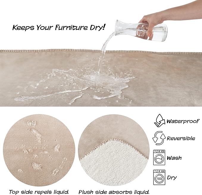 Waterproof Blanket for Dogs and Cats - Reversible 50x60 Throw for Couch, Bed, or Car Protection Against Spills, Stains, and Pet Fur by PETMAKER (Tan)