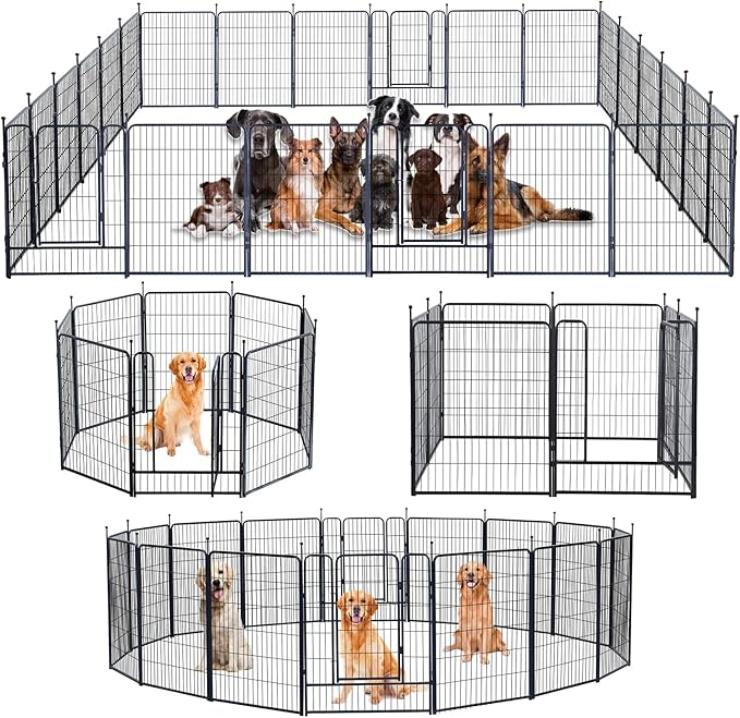 Dog Playpen,Portable Outdoor Dog Fence, Dog Playpen for Large/Medium/Small Dogs, Dog Fences for The Yard,with Doors Foldable Metal (40 inch, 24 Panels)