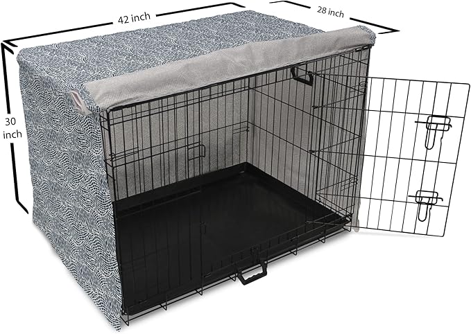 Ambesonne Abstract Dog Crate Cover, Monochromatic Design Mosaic Look Artistica Ocean Waves Repetition, Easy to Use Pet Kennel Cover for Medium Large Dogs, 42 Inch, Dark Slate Blue White