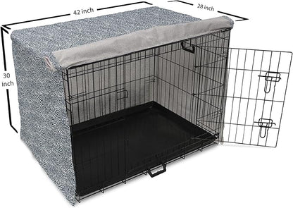 Ambesonne Abstract Dog Crate Cover, Monochromatic Design Mosaic Look Artistica Ocean Waves Repetition, Easy to Use Pet Kennel Cover for Medium Large Dogs, 42 Inch, Dark Slate Blue White