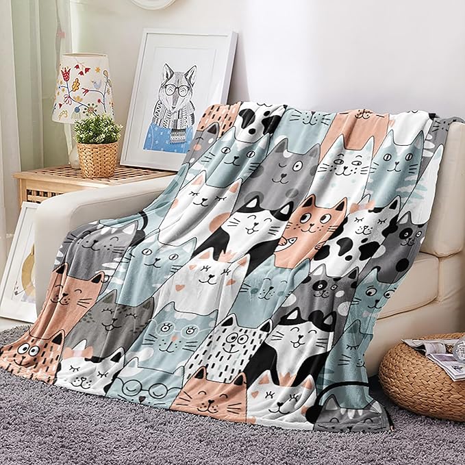 Cat Blanket, Cats Gifts for Girls Women, Cat Gift for Cats Lovers, Birthday Gifts Decor Throw Blanket 50"x60"