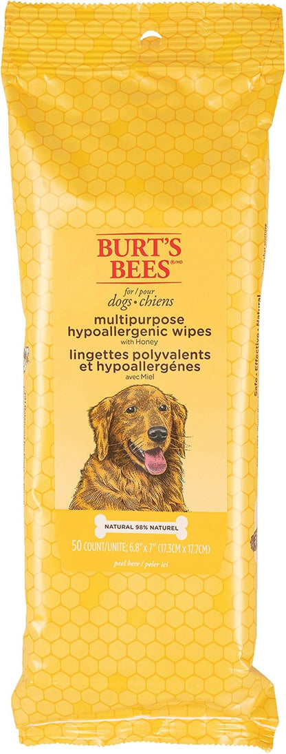 Burt's Bees for Pets Multipurpose Dog Wipes with Honey, 98% Natural Origin Formulas, Hypoallergenic Dogs Wipe, Canine Cleaning Sheets for Paws and Butt, 3 pk, 50ct