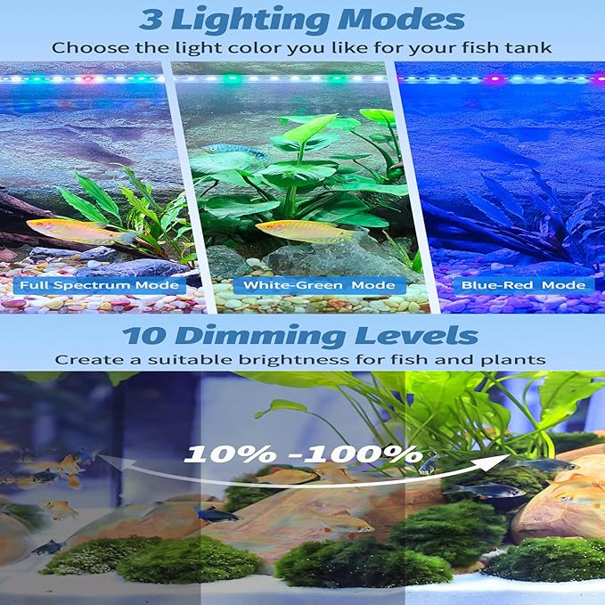 Submersible Led Aquarium Light for Plants Full Spectrum Fish Tank Light with Timer Auto On/Off,Adjustable Brightness,White Green Blue Red Aquarium Lights Bar,24.8inch (with Timer&dimmer)