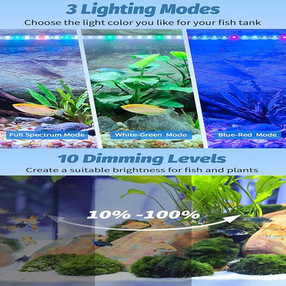 Submersible Led Aquarium Light for Plants Full Spectrum Fish Tank Light with Timer Auto On/Off,Adjustable Brightness,White Green Blue Red Aquarium Lights Bar,24.8inch (with Timer&dimmer)