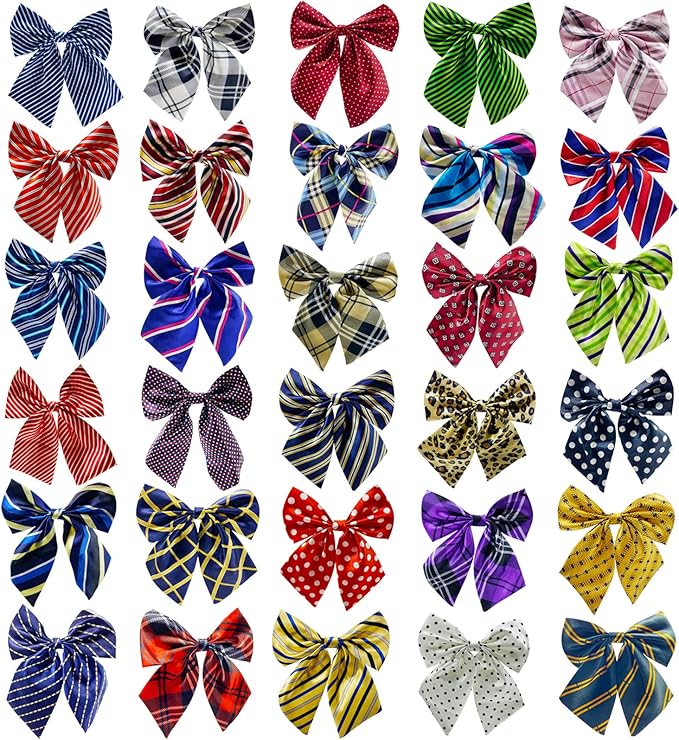 30 PCS Dog Bow Ties, Adjustable Variety Colors & Patterns Pet Collar Bowtie for Medium Large Dogs Big Cat Grooming Accessories, Boy and Girl Dogs Pets Christmas Festival Party Birthday Gift