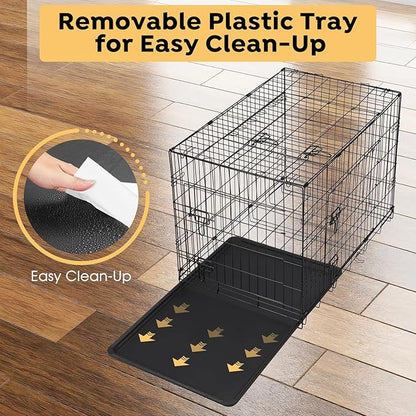 Veehoo 48 inch Dog Crate for Large Dogs with Three Doors & Cover-Metal Wire Dog Cage Kennels & Houses for Puppy&Cat, Indoor Outdoor Collapsible Metal Contour Dog Crate Kennels Kit with Removable Tray