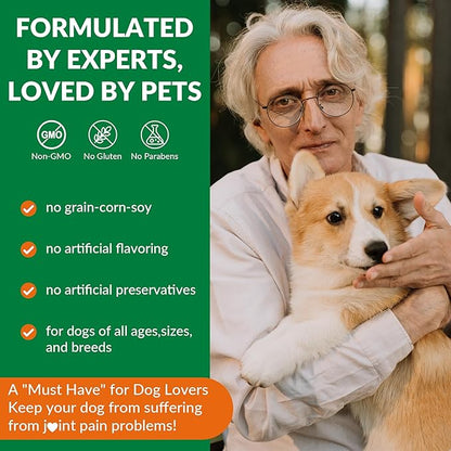 Glucosamine for Dogs Hip and Joint Supplement Chews,Mobility Support Supplement -Glucosamine chondroitin-MSM，Hip & Joint Support-Digestion,Probiotics-120 Chews