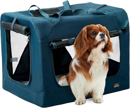 28 Inch Collapsible Soft Large Dog Crate, 3 Door Portable Dog Crates for Large Dogs, Soft Sided Dog Kennel with Chew Proof Mesh Windows, Dog House Indoor & Outdoor, Travel Dog Crate