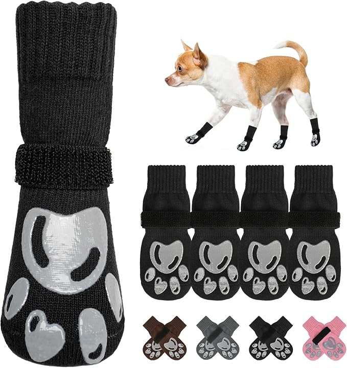 BEAUTYZOO Dog Socks, Non Slip Dog Socks to Prevent Licking Paws -Dog Shoes for Hot/Cold Pavement, Dog Boots & Paw Protectors, Dog Booties for Hardwood Floors, Small Medium Large Senior Dogs