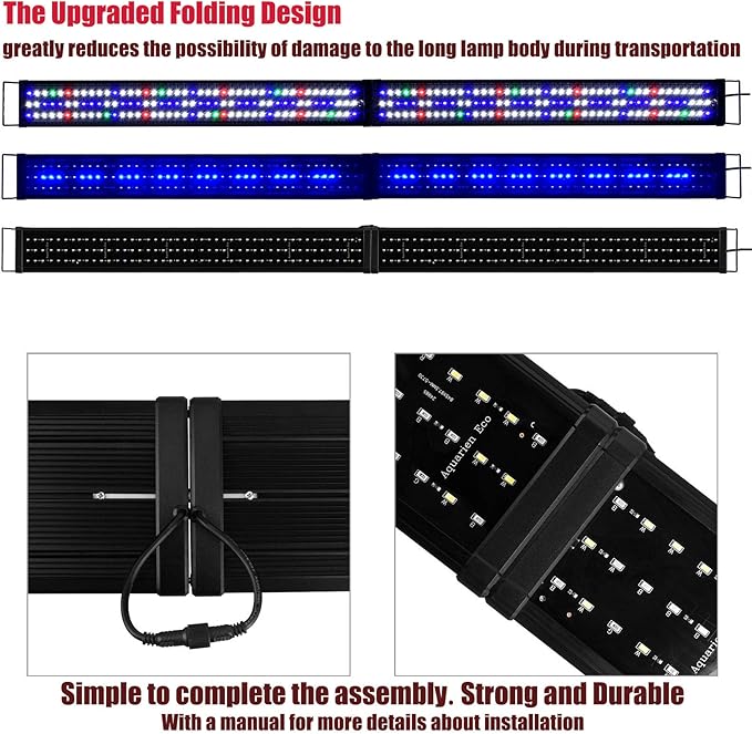 KZKR Upgraded Aquarium Light LED Full Spectrum 72-84 inch Hood Lamp for Freshwater Marine Plant 180-210 cm Multi-Color Decorations Fish Tank Light