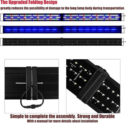 KZKR Upgraded Aquarium Light LED Full Spectrum 72-84 inch Hood Lamp for Freshwater Marine Plant 180-210 cm Multi-Color Decorations Fish Tank Light