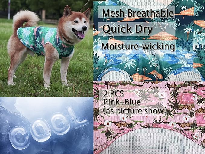 Dog Hawaiian Shirts,Summer Cooling Quick Dry Mesh Breathable T-Shirt Tops for Small Boy Girl Puppy Chihuahua Dogs,Pink+Blue XS