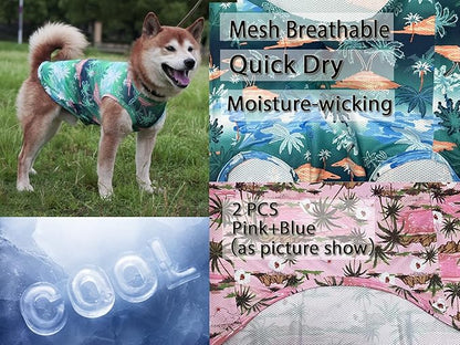 Dog Hawaiian Shirts,Summer Cooling Quick Dry Mesh Breathable T-Shirt Tops for Large Boy Girl Bulldog,Pink+Blue L