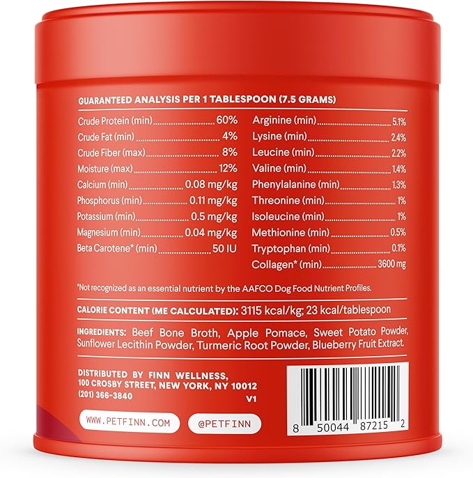 Finn Bone Broth Plus for Dogs | Joint & Mobility Topper Packed with Collagen & Amino Acids | Only 6 Ingredients | Powdered Meal Topper for Dogs