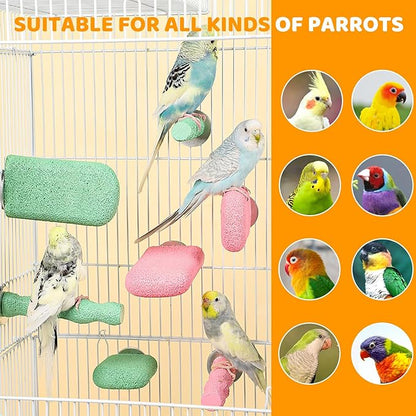 6 Pack Bird Beak Grinding Calcium Stone, Parrot Cage Perch Stand Platform Foot Claws Trimmer, Parrot Teething Stone Toy, Bird Cage Accessories for Parakeet, Rabbit, Bunny, Hamster, Chinchilla (Small)