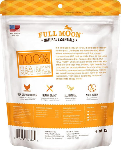 Full Moon All Natural Human Grade Dog Treats, Essential Chicken Savory Sticks, 16 Ounce (Pack of 2)