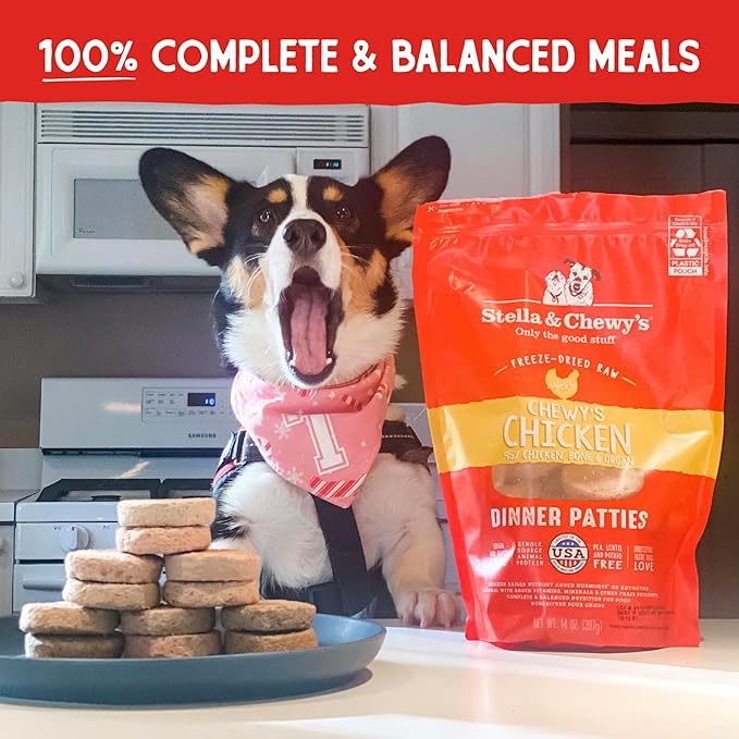 Stella & Chewy's Freeze Dried Raw Dinner Patties  Grain Free Dog Food, Protein Rich Chewy_ Chicken Recipe  5.5 oz Bag