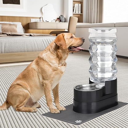 RIZZARI Large Water Dispenser for Dogs: 9L Automatic Stainless Steel Gravity Raised Black Pet Feeder for 30-60 LB Senior Pet Dogs with Neck Pain Relief in Garage Living Room