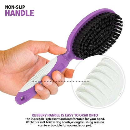 Soft Bristle Dog Brush For Short Haired Cats Or Dogs - Firm Bristles To Remove Dust, Dirt, And Loose Fur - Hook And Rubber Handle
