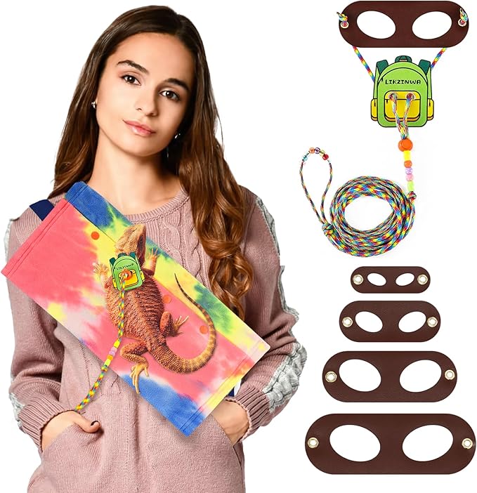 LIKZINWA Small Animal Sling Carrier,Small Animal Bag for Bearded Dragons Lizards and Reptile with Adjustable Strap (Red+Schoolbag)