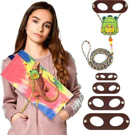 LIKZINWA Small Animal Sling Carrier,Small Animal Bag for Bearded Dragons Lizards and Reptile with Adjustable Strap (Red+Schoolbag)