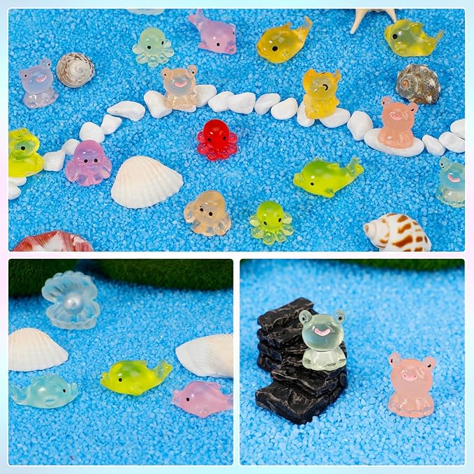 Tiny Resin Animals Figures to Hide 100 pcs Mini Resin Animals Glow in The Dark Variety Bulk Pack for Fish Tank Aquarium Fairy Garden Accessories Decorations