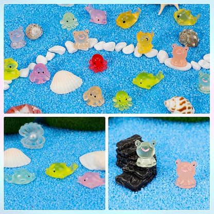 Tiny Resin Animals Figures to Hide 100 pcs Mini Resin Animals Glow in The Dark Variety Bulk Pack for Fish Tank Aquarium Fairy Garden Accessories Decorations
