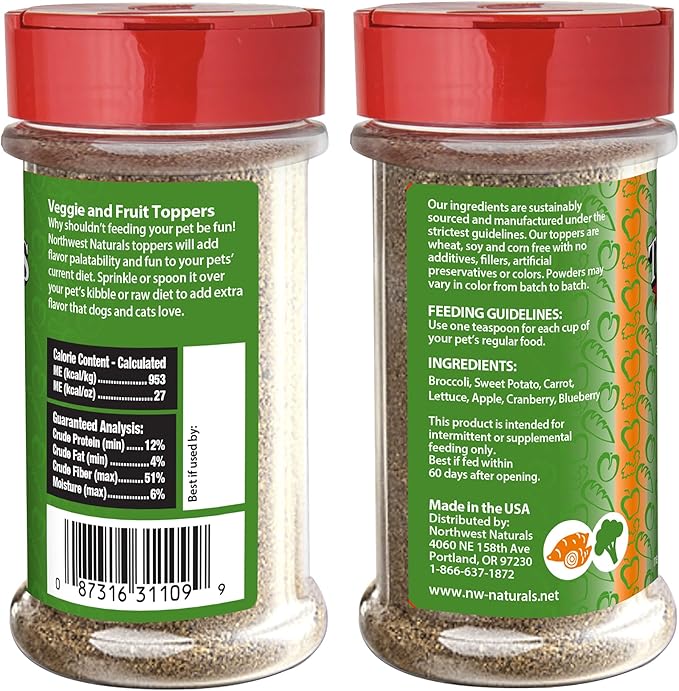 Northwest Naturals Freeze-Dried Veggie & Fruit Functional Topper - for Dogs & Cats - Healthy, Limited Ingredients, Human Grade Pet Food, All Natural - 5 Oz (Pack of 1)