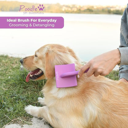 POODLIE Slicker Brush for Dogs - Detangling Dog Brushes for Grooming with Soft Bristles & Long Pins - Professional Cat Deshedding Tool to Removes Tangles & Dirt (Large)