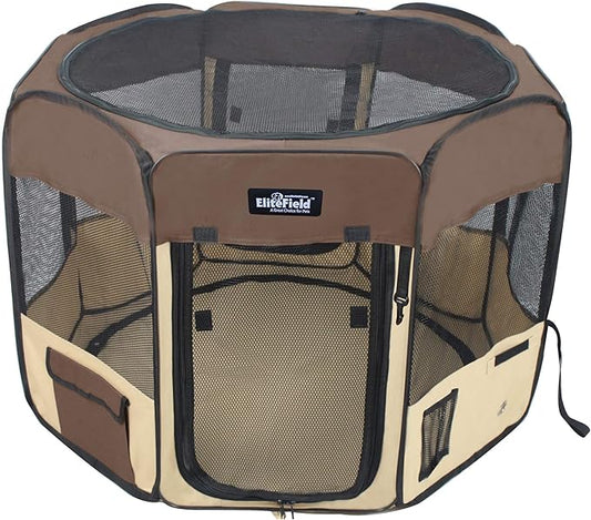 EliteField 2-Door Soft Pet Playpen (2 Year Warranty), Exercise Pen, Multiple Sizes and Colors Available for Dogs, Cats and Other Pets (48" x 48" x 32"H, Brown+Beige)