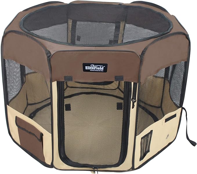 EliteField 2-Door Soft Pet Playpen (2 Year Warranty), Exercise Pen, Multiple Sizes and Colors Available for Dogs, Cats and Other Pets (30" x 30" x 20"H, Brown+Beige)