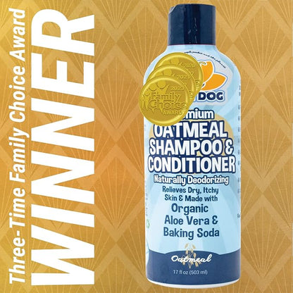 Bodhi Dog Oatmeal Shampoo & Conditioner - Hypoallergenic Formula - Naturally Deodorize Dogs, Cats & Pets - Made w/Organic Ingredients - Moisturizes Dry & Itchy Skin - Made in USA (Oatmeal, 17 Fl Oz)