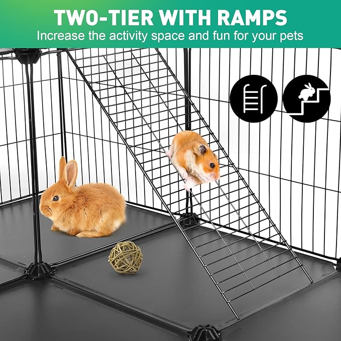 41 Panels Pet Playpen, Small Animal Playpen with 2 Doors, C&C Cage for Guinea Pigs, Rabbit, Bunny, Chicken, Hedgehogs, Puppy Play Pen Indoor Outdoor, Two-Story Metal Chicken Play Pen