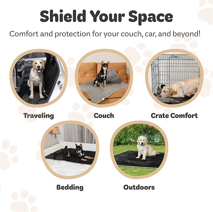 Reversible Dog Blankets 60" x 40" - Water-Resistant Pet Blankets with Plush Warm Side & Cooling Nylon Side - Machine Washable Large Dog Blanket for Car, Couch, Bed & Furniture - Grey/Black